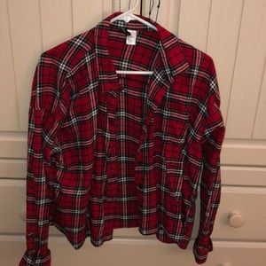 Plaid red/black/white button down